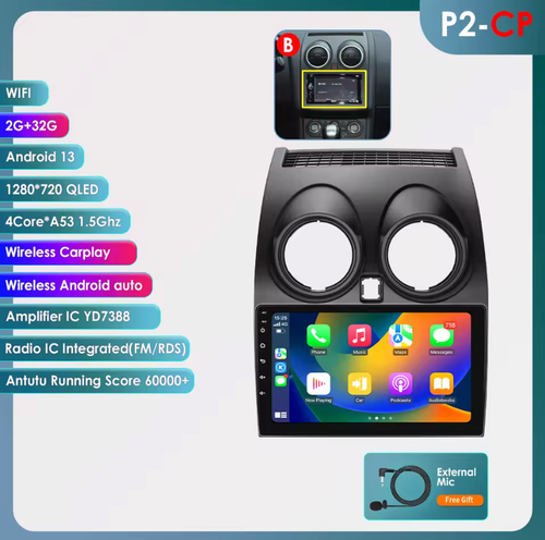 Autoradio CarPlay stereo Android 13 per NISSAN QASHQAI dal 2006/2013 9" 2 DIN - Foto 8 di 8