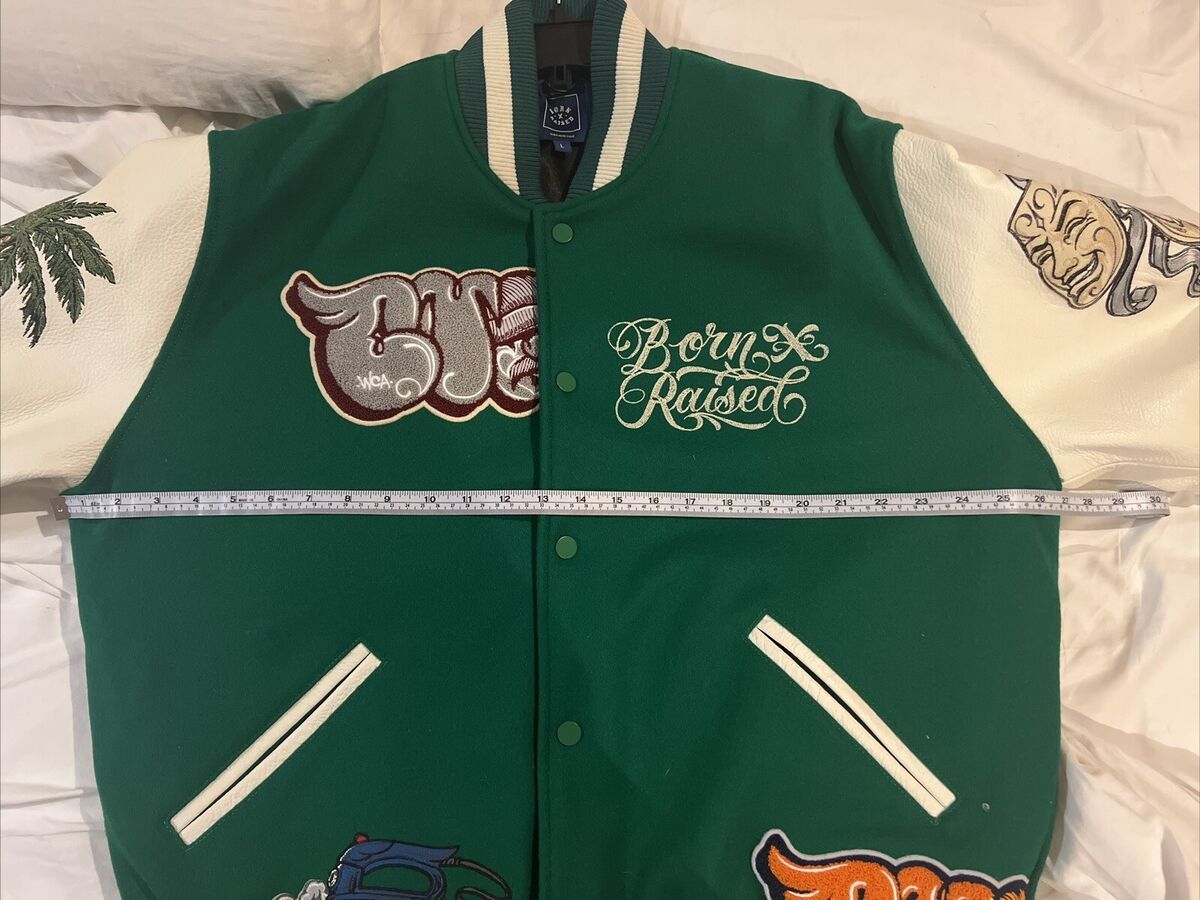 BORN X RAISED MR. CARTOON 2022 LIMITED EDITION GREEN VARSITY BORN X RAISED MR. CARTOON 2022 LIMITED EDITION GREEN VARSITY