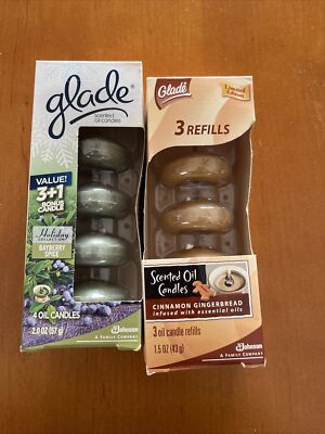 GLADE SCENTED OIL CANDLE REFILLS BAYBERRY SPICE  (4) & CINNAMON GINGERBREAD (3)