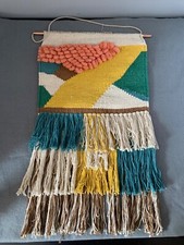 Woven Wall Hanging Tapestry Cotton with Fringe Geometric Design 15x23