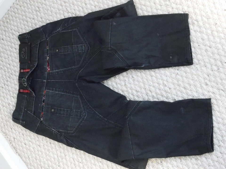 Pantalones de mezclilla para hombre ETO Spiked Designer negros cónicos talla 31x30 punk steam punk Foto 4 de 4