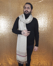 Handmade Premium Quality Afghan Pashtun Tribal Patoo Shawl Blanket OffWhite Pink