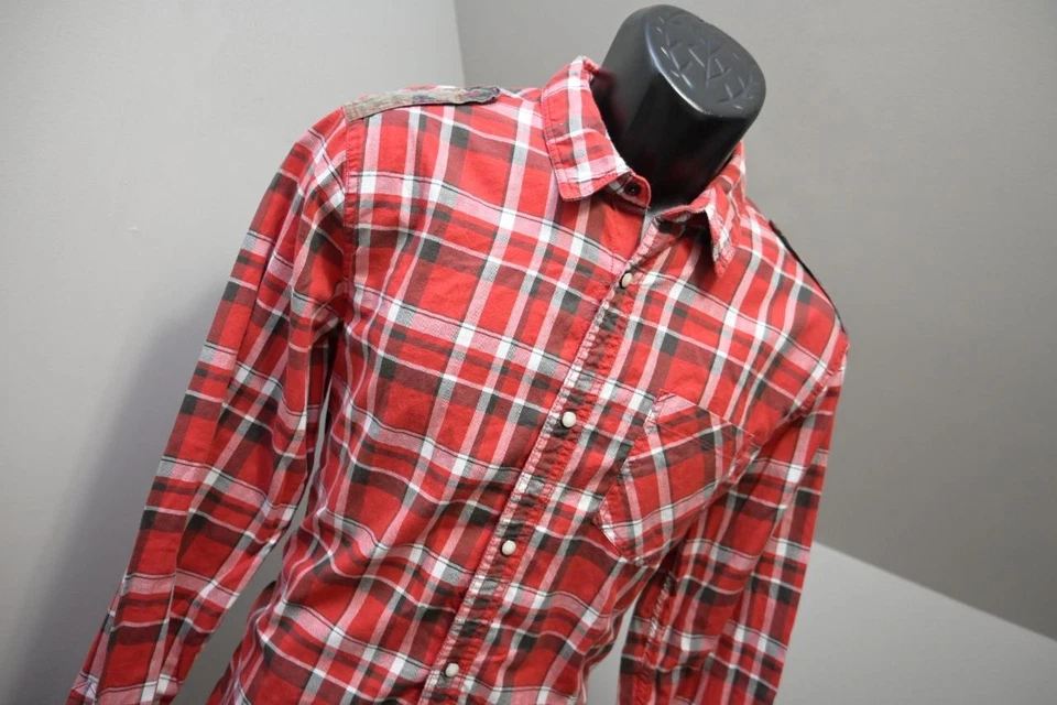 Camisa a Cuadros Buffalo David Bitton Western Pearl Broches Ajustada Elastizada Para Hombres Mediana Foto 4 de 4