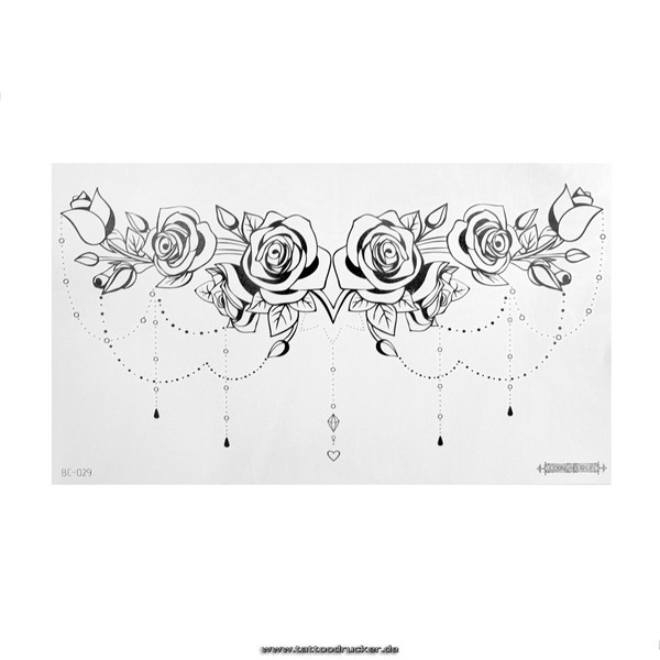 1 X Rosen Underboob Tattoo - Motiv In Schwarz- Temporary Haut Tattoo - BC029 (1)-image