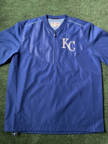 Kansas City Royals Jacket Mens L Blue 1/4 Zip Windbreaker Majestic MLB Warm Up