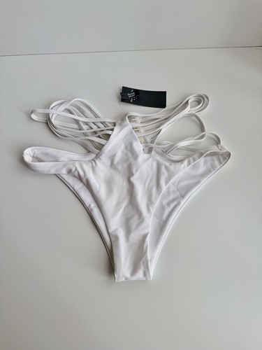 ✨New ABERCROMBIE & FITCH Strappy High Rise Bikini Swim Bottom White Womens Small - Afbeelding 1 van 4