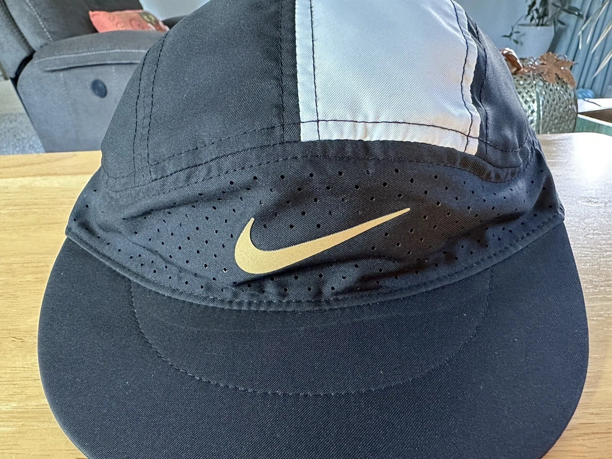 Nike Tailwind Dri Fit Black White Gold Hat Color Block Big Swoosh
