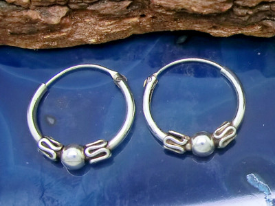 2 Stück Bali Creolen Kugel 925 Echt Silber Ohrringe Ø 14mm keltische Creolen