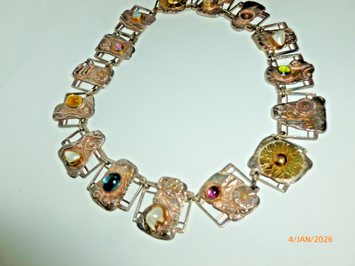 RARA collana perle pietre preziose Michie McConnell argento sterling 925 e oro 22k - Foto 5 di 20
