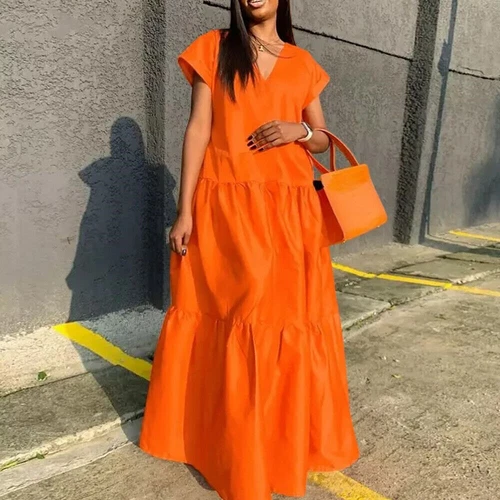 Plus Size V Neck Baggy Maxi Dress Women Short Sleeve Kaftan Casual Long Dress - Bild 4 von 27