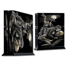 PS4 Playstation console skins decals wrap - Biker skeleton full moon tattoo