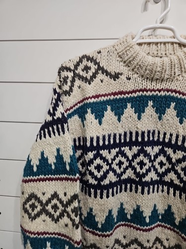 Diversified Imports 100% Wool Heavy Fisherman Sweater Hand Knit Geometric Large - Picture 2 of 9