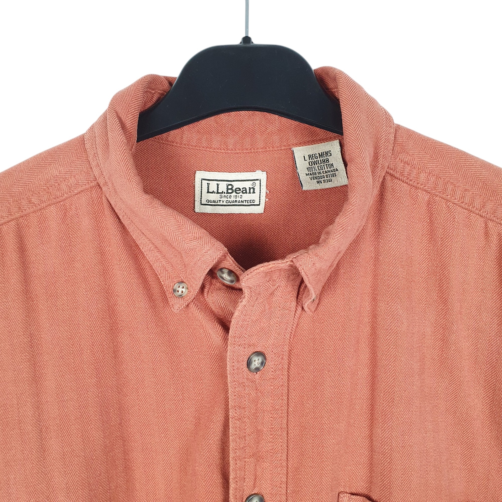 L.L.BEAN Red Shirt Herringbone Twill HBT Long Sleeve Casual Cotton Mens L image 2