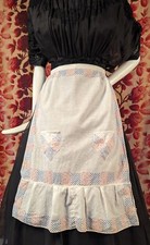 VICTORIAN 19TH C PRINT WHITE COTTON APRON FOR DRESS
