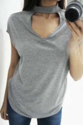Influence Choker Top Jersey Tee T-Shirt grau Oversize Gr. S/M 12/14 M/L 14/16