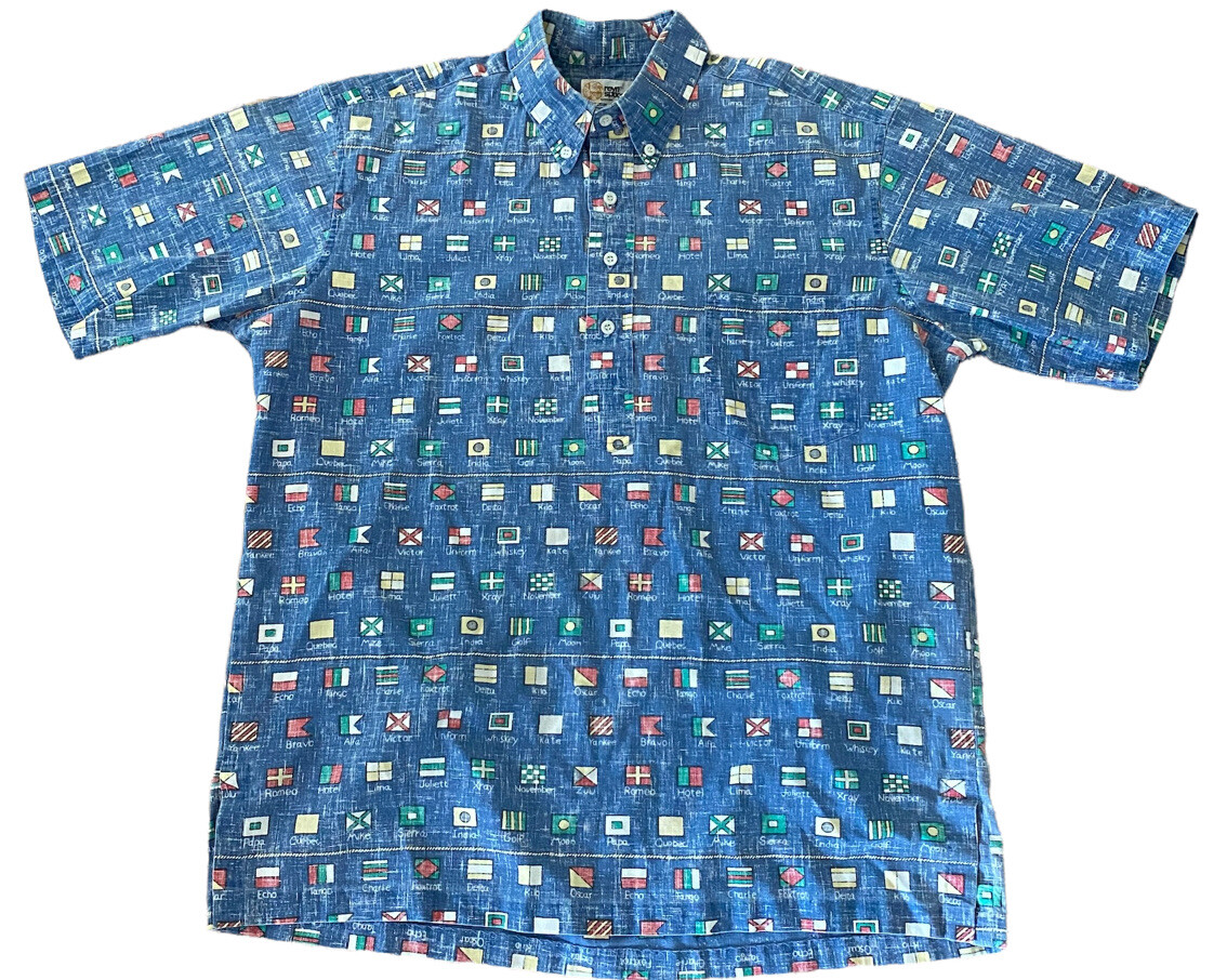 80'S Reyn Spooner Gold Tag Nude Tag All-Over Print Pullover Button-Down Hawaiian Aloha Shirt Men's L Size unknown red type Vintage Second Hand