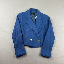 Talbots Jacket Womens 2 Blue Tweed Double Breasted Button Up Blazer NWT