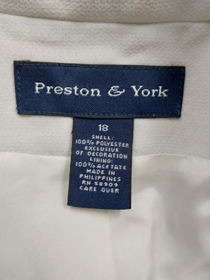 Chaqueta Blazer Preston & York Elegante Para Mujer 18 Blanco Forrado Secuencia Acentos Foto 4 de 4