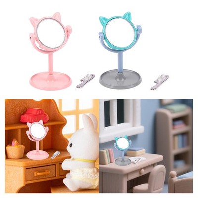 1/12 Kosmetikspiegel mit Kamm DIY Zubehör Mini Schreibtischspiegel Schminktisch