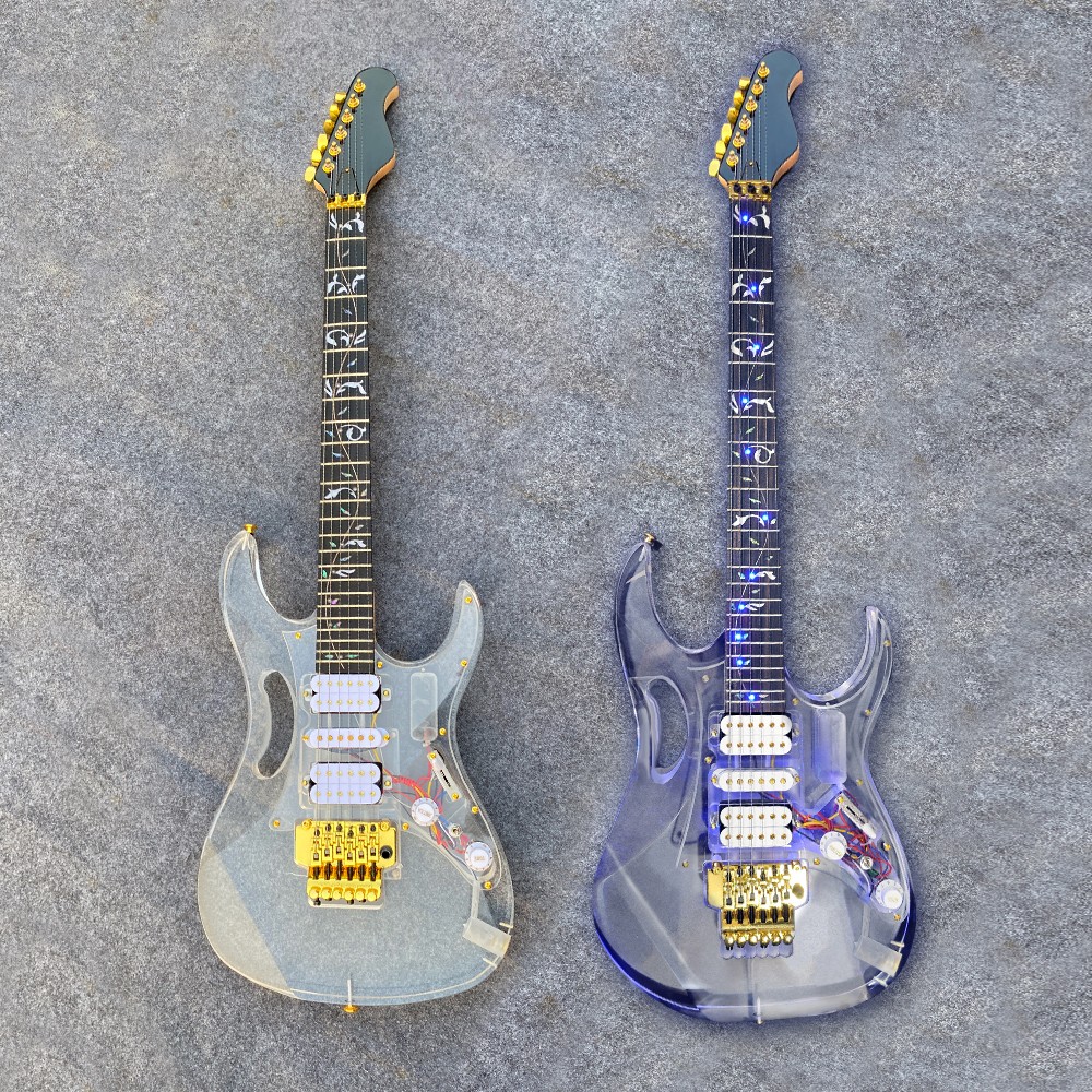 Acrylic Electric Guitar Crystal Guitar Transparent Blue LED Light