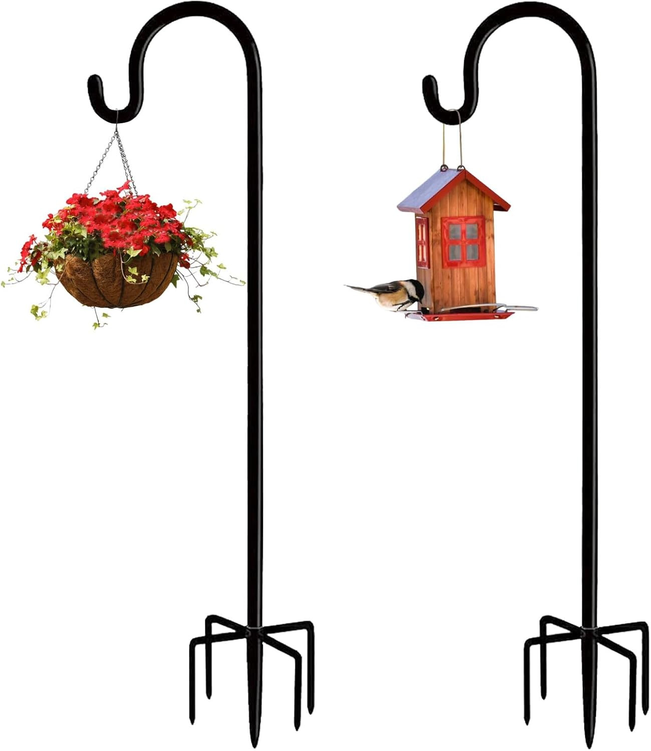 Garden Shepherd Hook Outdoor with 5 Prong Base, Bird Feeder Pole Hanger Holde...