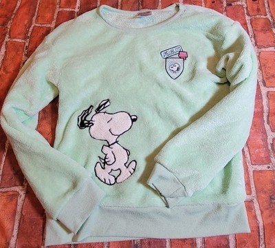 Peanuts Snoopy Girls Mint Green Plush Fleece Pullover Sz 10/12 L GUC Sweatshirt