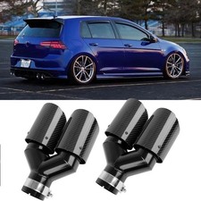 2.5" in Dual 4" Out Exhaust Tip Muffler Carbon Fiber For VW Golf R MK7 MK7.5 MK8