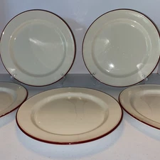 Steelite International White Burgundy Maroon Rim Salad Plates England Set Of 5
