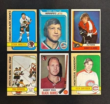 Lot of (6) 1970s NHL HOF Hull Mikita Clarke Esposito Dryden - Topps OPC EXMT-NM