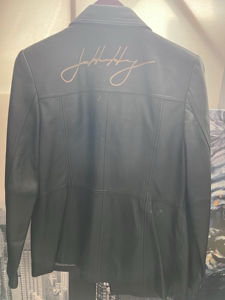 Jensen Huang Signed Valerie Stevens Petites PM Black Leather Full Zip Jacket View 3