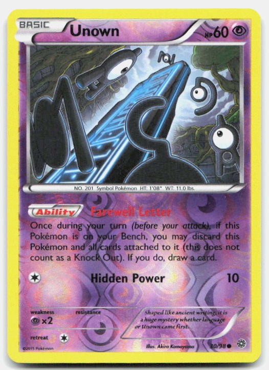 Ancient Origins Unown 30/98 LP Pokemon Reverse Holo Common Tcg Card