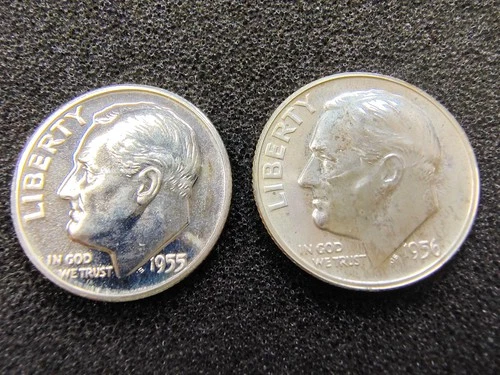 1955 & 1956 Proof Roosevelt Dimes - Philadelphia Mint - BU Cond - Light Toning