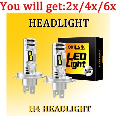 Oxilam H4 LED Headlight Combo High Low Beam BulbsSuper White Bright Lamps 2-6X