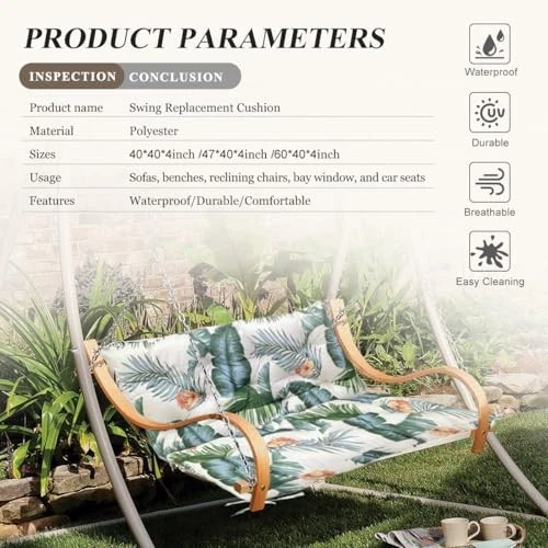 Cojín de repuesto para columpio exterior/interior, 2 o 3 asientos 47x40x4 pulgadas blanco tropical Foto 2 de 4