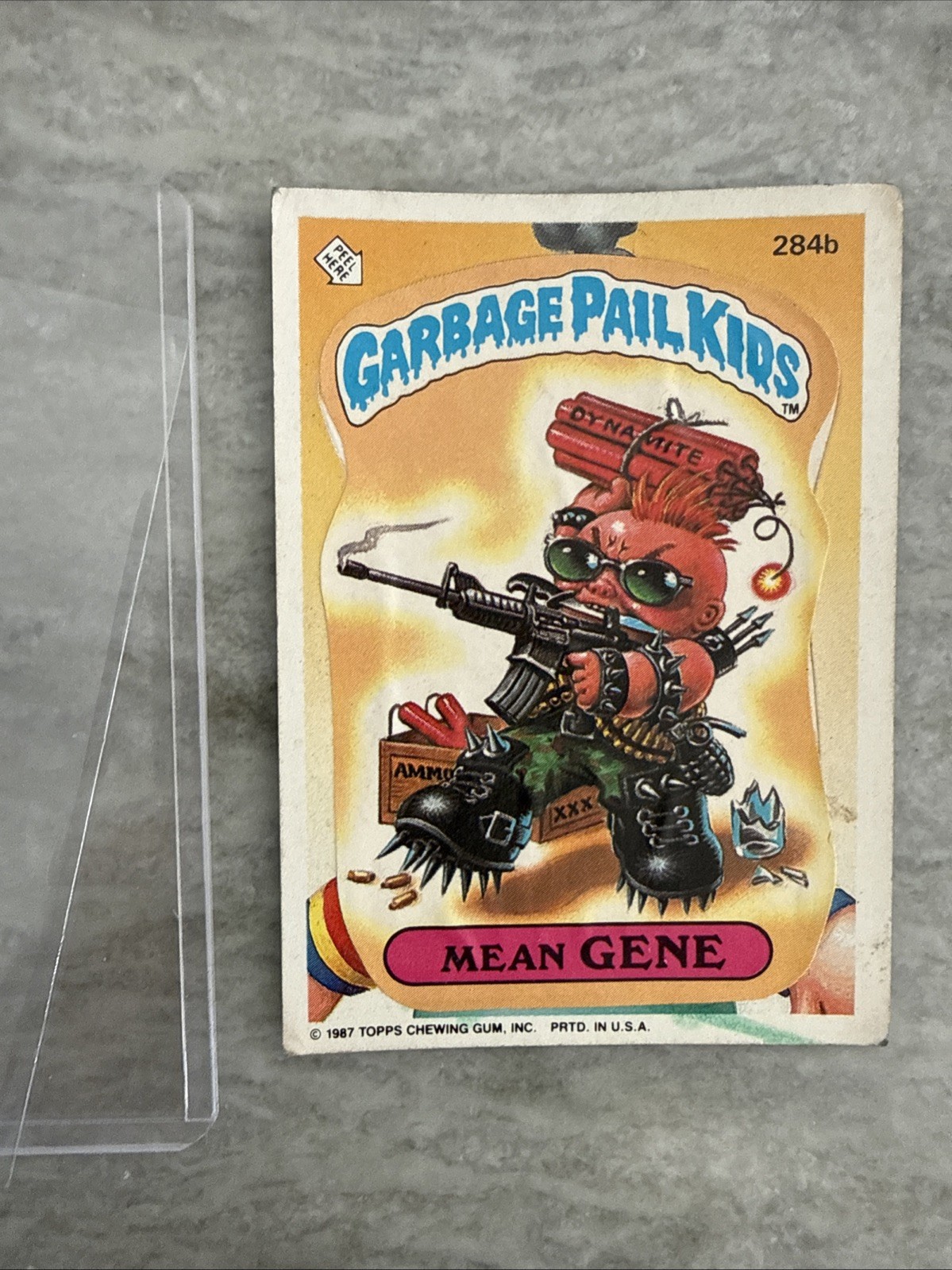 1985 Topps Garbage Pail Kids Series 1  Mean Gene restuck on 284b gpk card JD