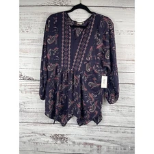 Style & Co Blouse Women's 0X Purple Paisley Grape Tunic Handkerchief Hem NWT Top