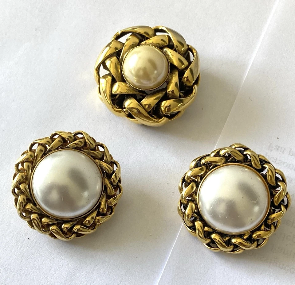 boucles d’oreilles + Broche Perles Nacre Vintage jewelry earring bijoux Couture - Photo 3/4