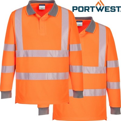 2x Portwest Eco Hi Vis Polo Long Sleeve Shirt Work Safety Reflective Tape Bulk