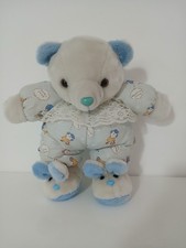 Orsetto Peluche Vintage Pigiama Azzurro Babbucce Coniglio 30 cm