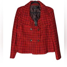 Talbots Size 14P Red Tweed Wool Blend Blazer Double Breasted Classic Career NWT