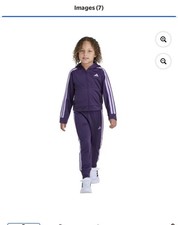NWT Sz7 Adidas Dk Purple Hooded Track Suit Jacket  Pants 2pc Set Girls Youth