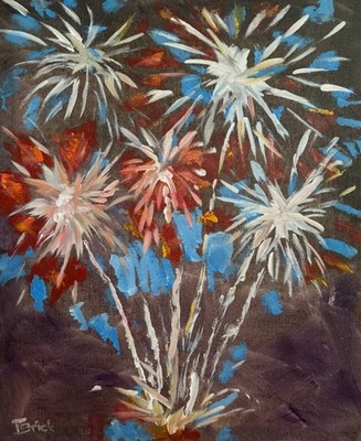 Original Fireworks Grand Finale Painting 11x14 Acrylic Canvas Celebration Art