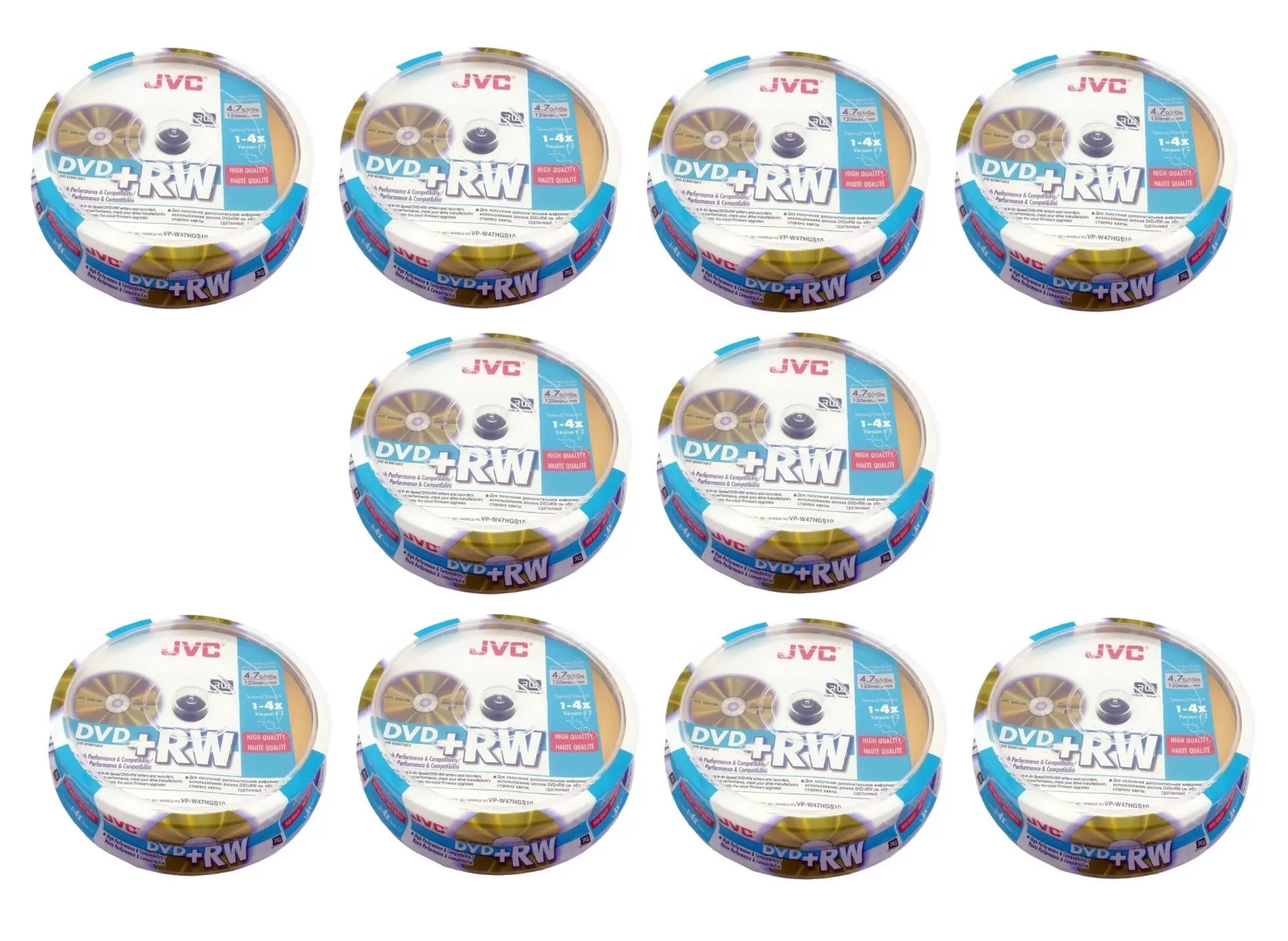 100 JVC Blank DVD+RW discs 4x 4.7GB 120 mins Rewritable for DVD recorder CB