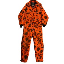 Vtg Walls Blizzard-Pruf Hunting Coveralls SZ Lg Tall Orange Camo Duck Thrashed