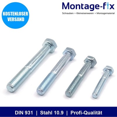 Sechskantschrauben DIN 931 Teilgewinde Stahl 10.9 Maschinenschraube - M8 M10 M12