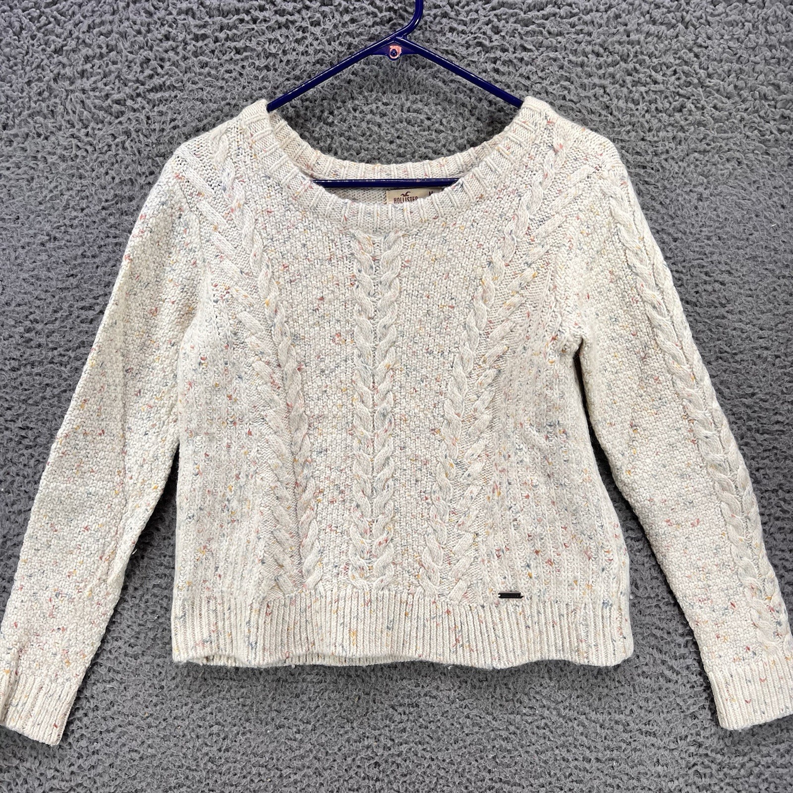 Hollister Juniors Sweater Medium Birthday Confetti Cream Colored Pullover Pastel