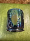Vintage Indiana Glass Blue Iridescent Carnival Glass Candy Bowl Candle Holder