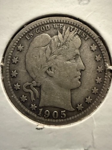 1905 Barber Quarter – Silver – Appears Fine  Full Rims – Better Date – U.S. Coin
