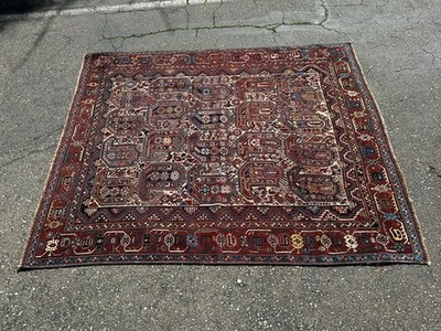 Vintage Tribal Rug Hand Knotted Wool Tribal 70x60 Ivory Lattice Medallion