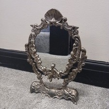 Stunning Vintage Dressing Table Mirror Silver Tone Rococo Style Cherubs Shell  